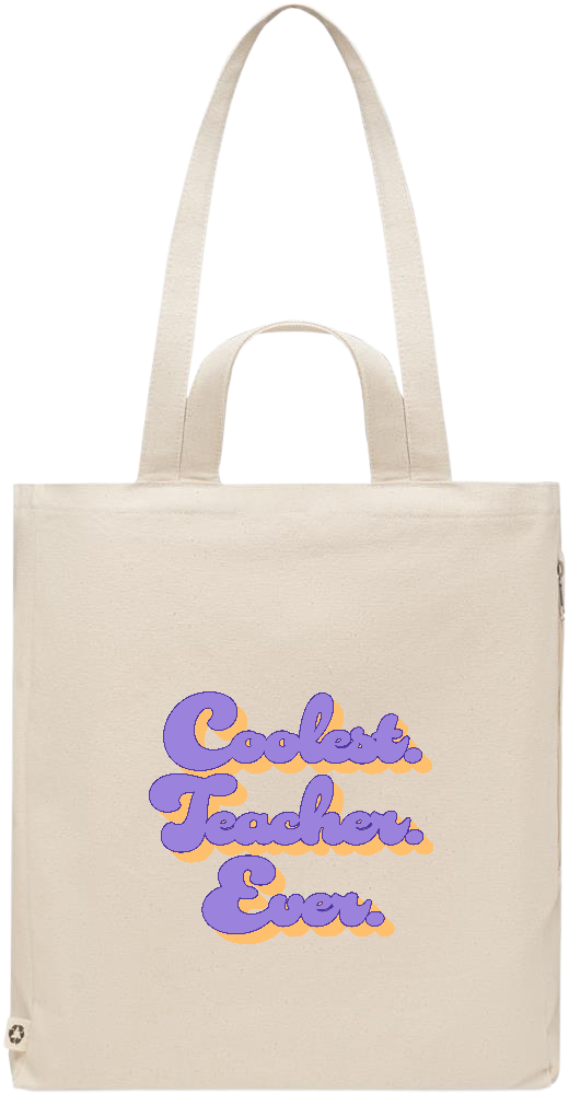 Coolest Teacher Ever Design - Premium recycled polycotton beach bag_BEIGE_front