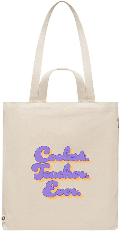 Coolest Teacher Ever Design - Premium recycled polycotton beach bag_BEIGE_front