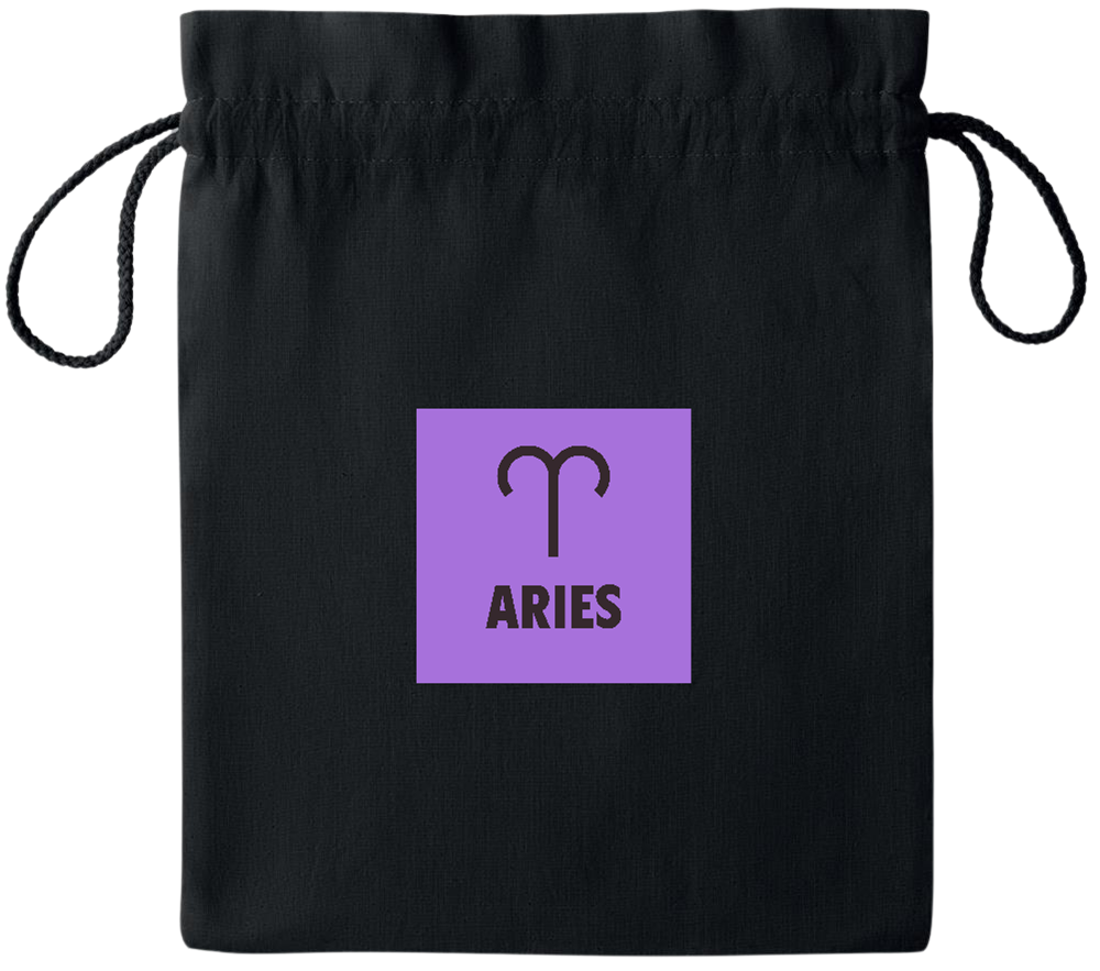 Zodiac Aries Design - Essential medium colored cotton drawstring bag_BLACK_front