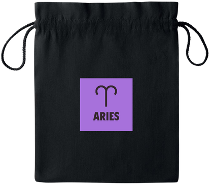 Zodiac Aries Design - Essential medium colored cotton drawstring bag_BLACK_front