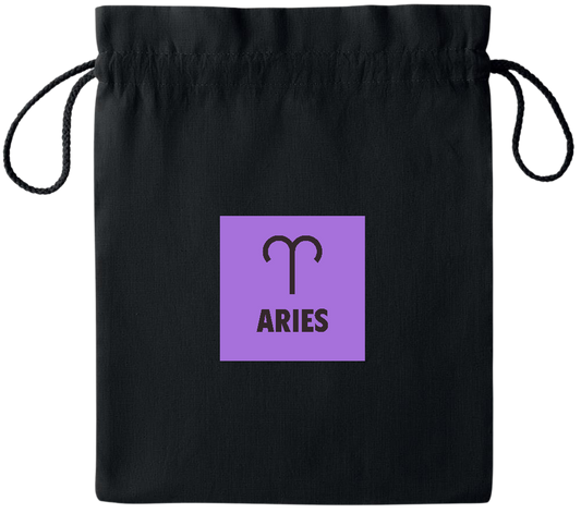 Zodiac Aries Design - Essential medium colored cotton drawstring bag_BLACK_front