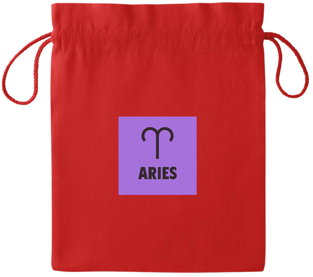 Zodiac Aries Design - Essential medium colored cotton drawstring bag_RED_front