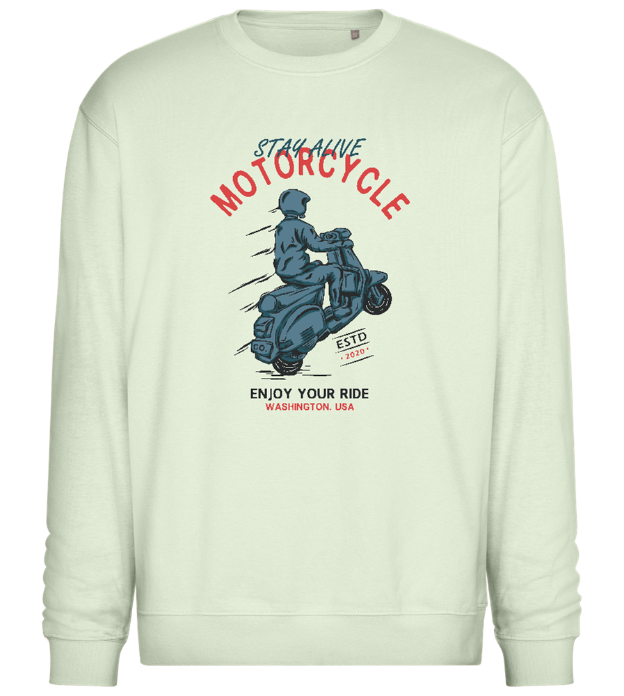 Stay Alive Motorcycle Design - Comfort Essential Unisex Sweater_CREAMY GREEN_front