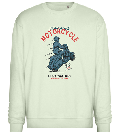 Stay Alive Motorcycle Design - Comfort Essential Unisex Sweater_CREAMY GREEN_front