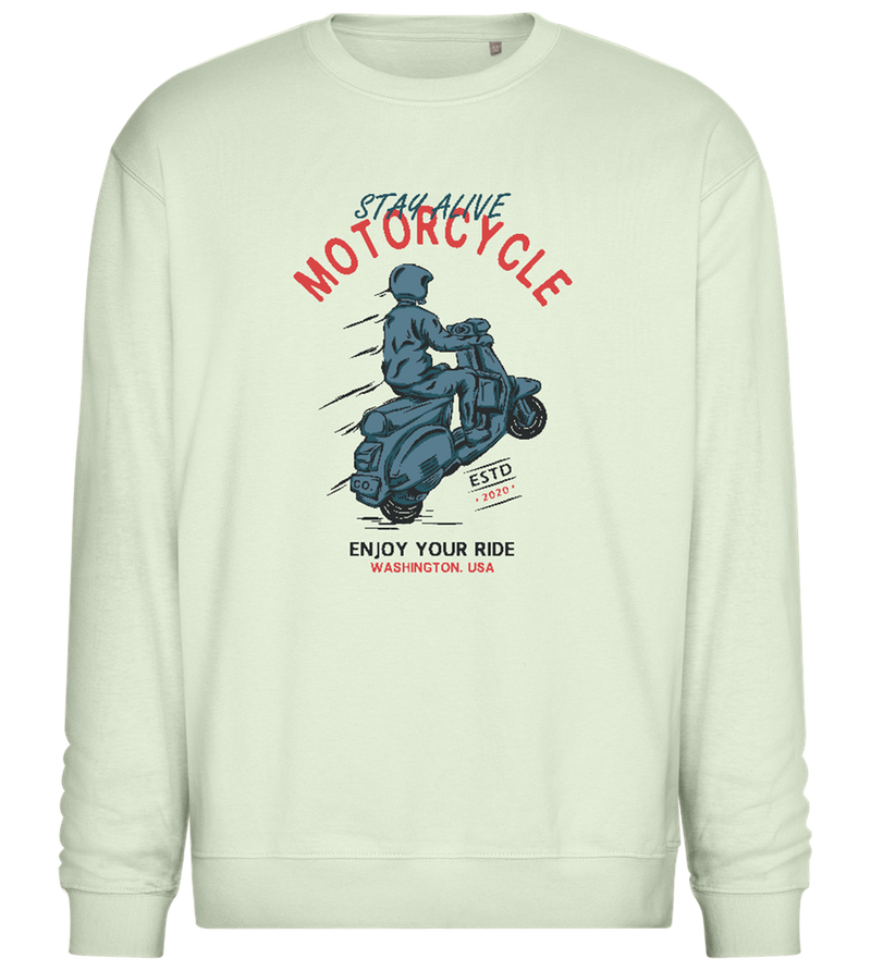 Stay Alive Motorcycle Design - Comfort Essential Unisex Sweater_CREAMY GREEN_front