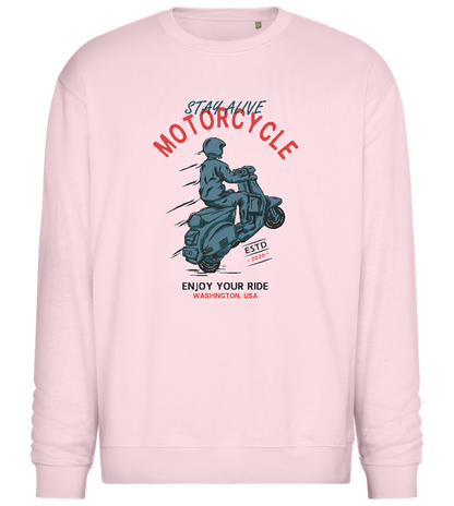 Stay Alive Motorcycle Design - Comfort Essential Unisex Sweater_LIGHT PEACH ROSE_front