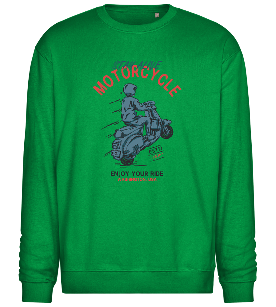 Stay Alive Motorcycle Design - Comfort Essential Unisex Sweater_MEADOW GREEN_front