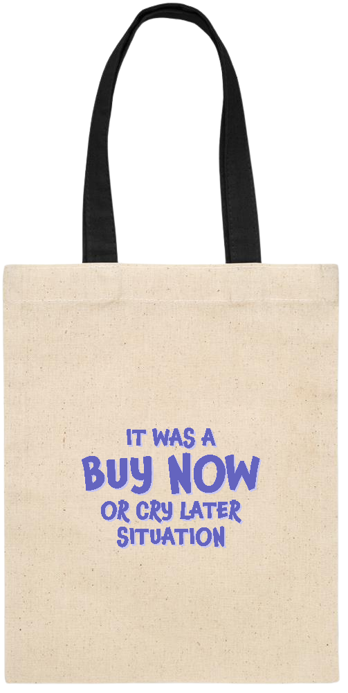 Buy Now Cry Later Design - Essential small colored handle gift bag_BLACK_front