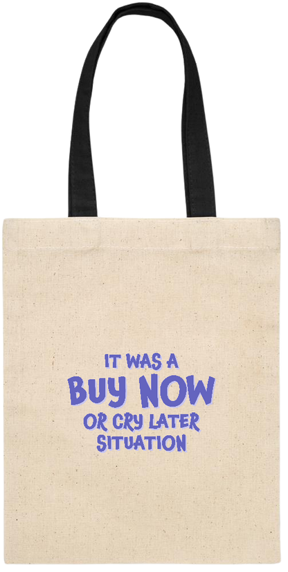 Buy Now Cry Later Design - Essential small colored handle gift bag_BLACK_front