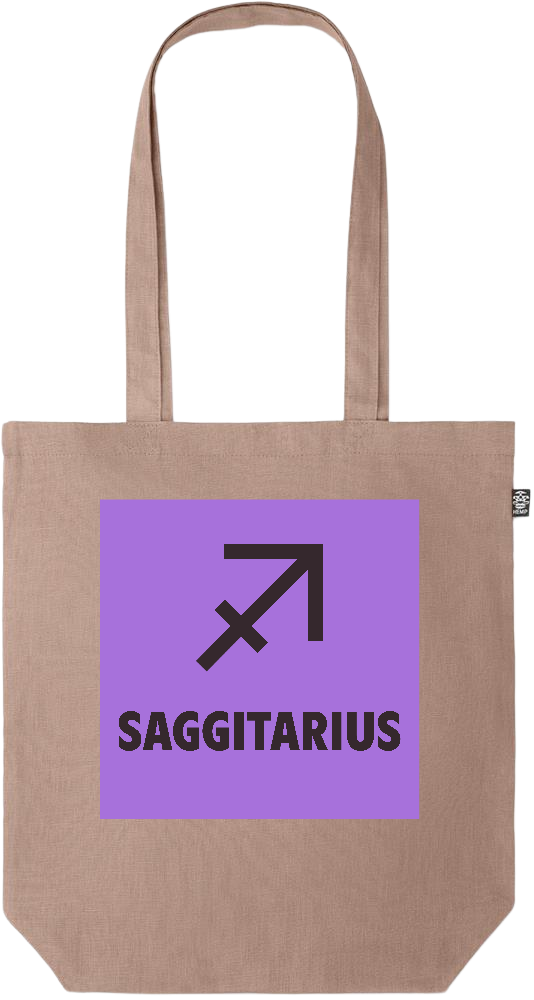 Zodiac Saggitarius Design - Premium colored organic hemp tote bag_BROWN_front