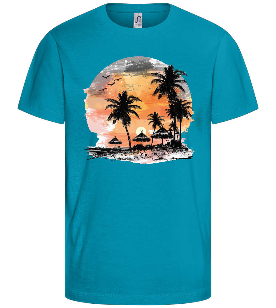 Tropical Sunset Design - Comfort kids fitted t-shirt_TURQUOISE_front