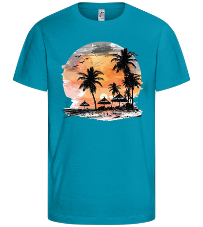 Tropical Sunset Design - Comfort kids fitted t-shirt_TURQUOISE_front