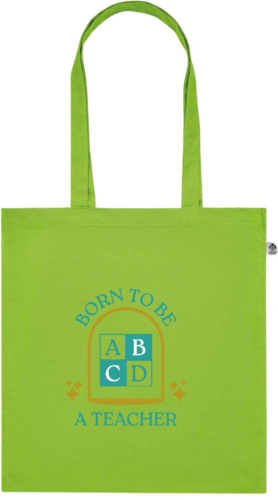 Born to be a Teacher Design - Premium colored organic cotton tote bag_LIME_front