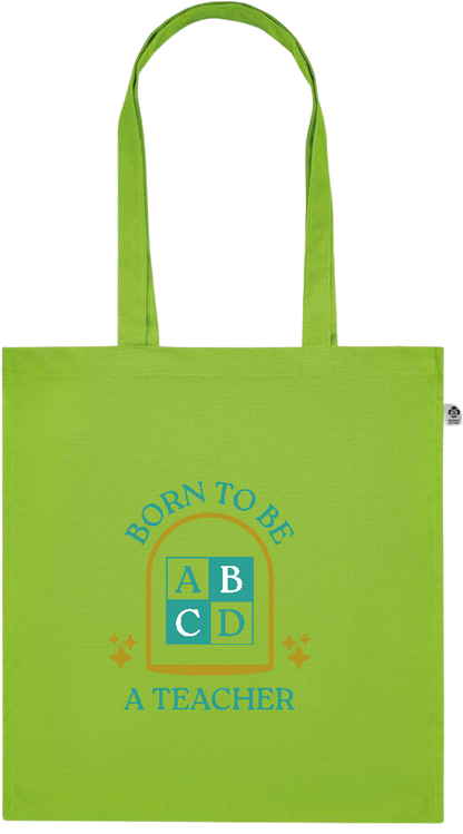 Born to be a Teacher Design - Premium colored organic cotton tote bag_LIME_front