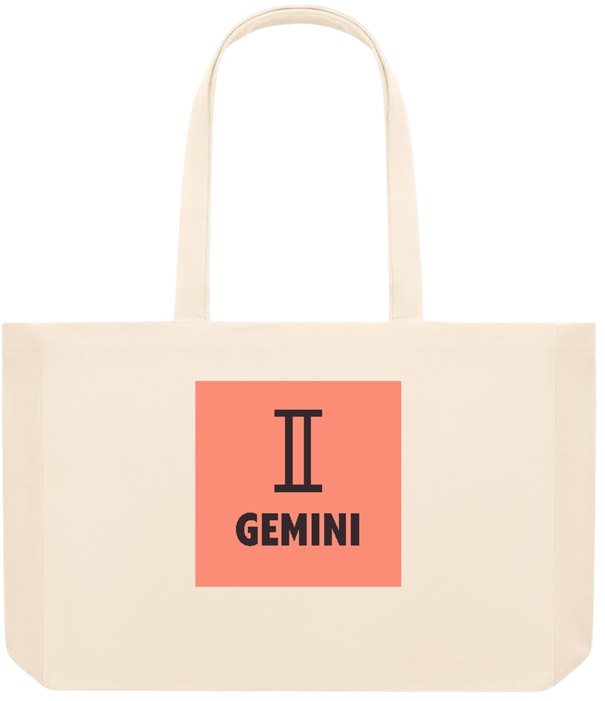 Zodiac Gemini Design - Premium large recycled beach tote bag_BEIGE_front