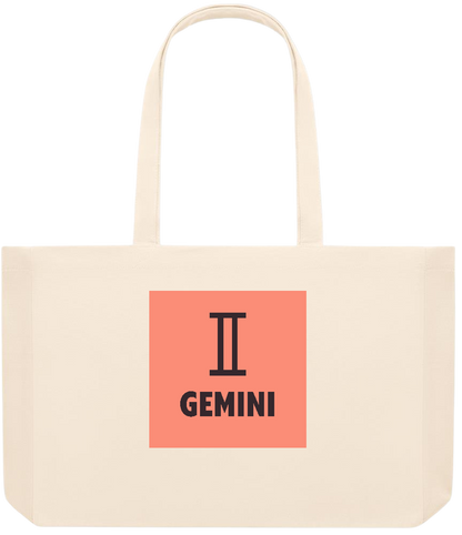 Zodiac Gemini Design - Premium large recycled beach tote bag_BEIGE_front