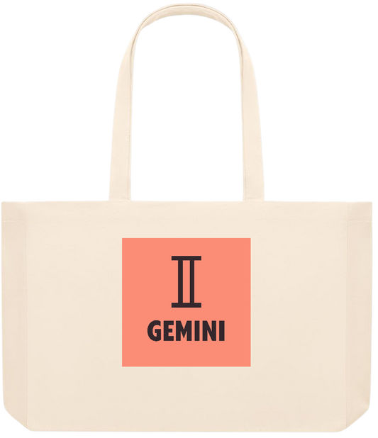 Zodiac Gemini Design - Premium large recycled beach tote bag_BEIGE_front