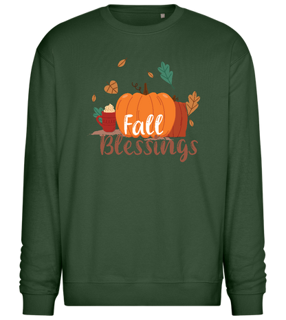 Fall Blessings Pumpkin Design - Comfort Essential Unisex Sweater_GREEN BOTTLE_front