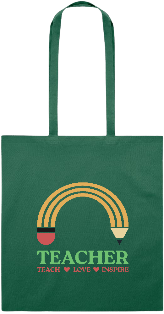 Teacher Pencil Design - Essential colored event tote bag_DARK GREEN_front