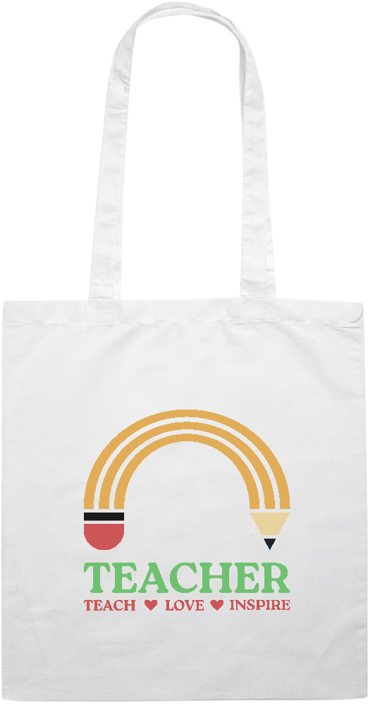 Teacher Pencil Design - Essential colored event tote bag_WHITE_front