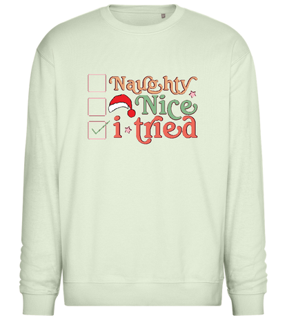 Naughty Nice Tried Design - Comfort Essential Unisex Sweater_CREAMY GREEN_front