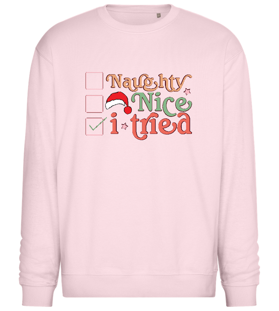 Naughty Nice Tried Design - Comfort Essential Unisex Sweater_LIGHT PEACH ROSE_front