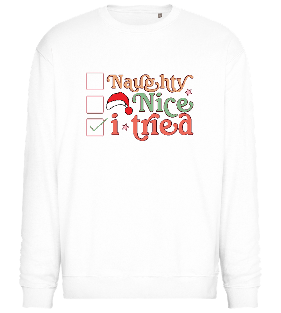 Naughty Nice Tried Design - Comfort Essential Unisex Sweater_WHITE_front