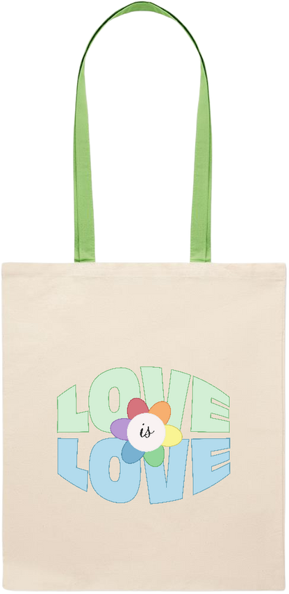 Love is Love Flower Design - Essential colored handle tote bag_LIME_front