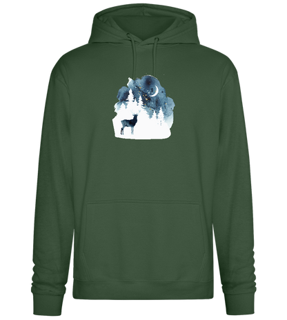 Watercolor Christmas Night Design - Premium Essential Unisex Hoodie_GREEN BOTTLE_front