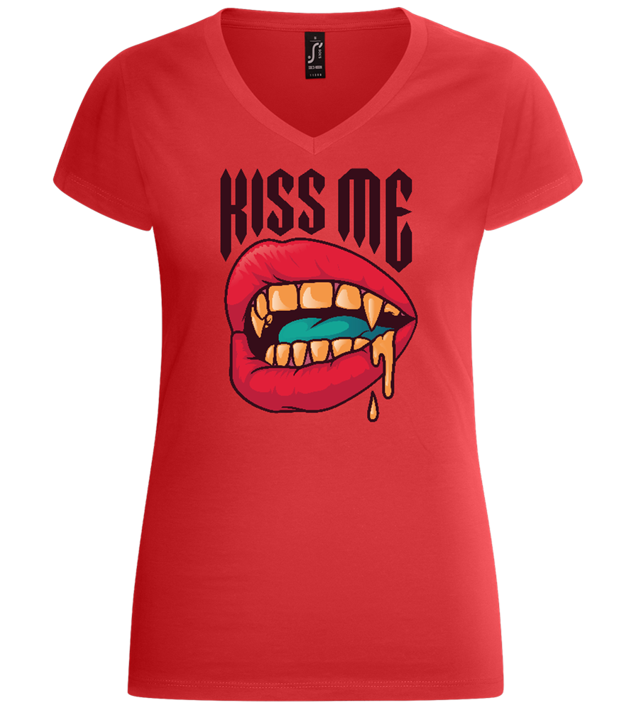 Kiss Me Vampire Mouth Design  - Basic women's v-neck t-shirt_RED_front