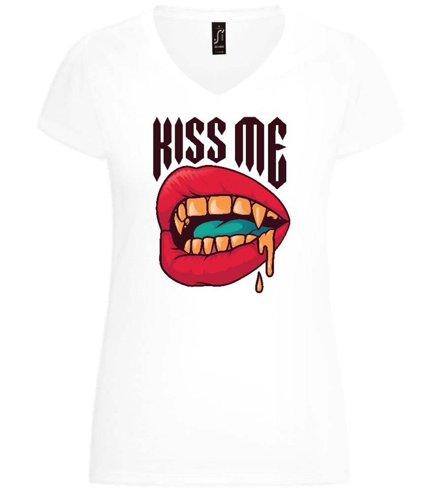 Kiss Me Vampire Mouth Design  - Basic women's v-neck t-shirt_WHITE_front