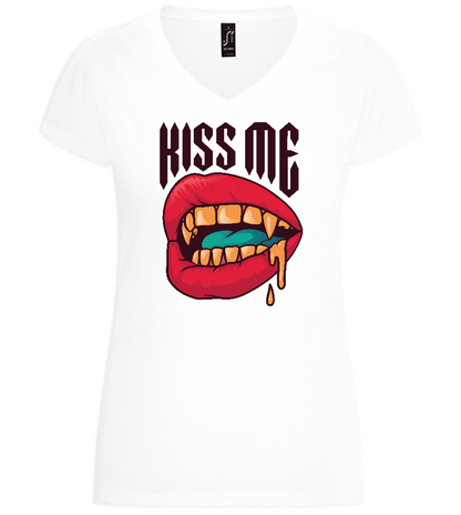 Kiss Me Vampire Mouth Design  - Basic women's v-neck t-shirt_WHITE_front