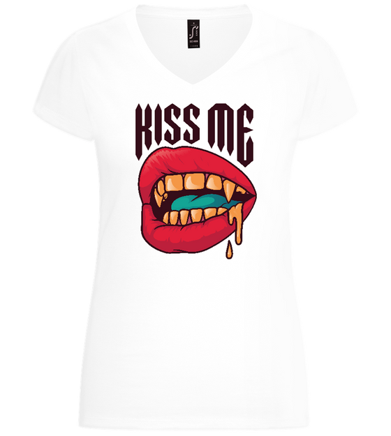 Kiss Me Vampire Mouth Design  - Basic women's v-neck t-shirt_WHITE_front