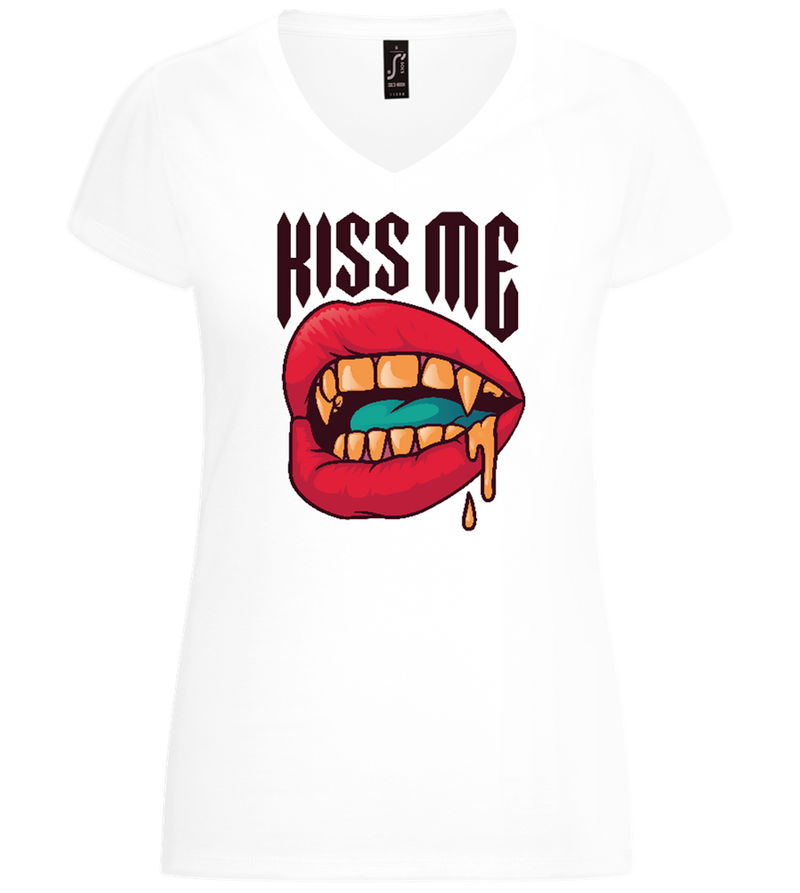 Kiss Me Vampire Mouth Design  - Basic women's v-neck t-shirt_WHITE_front