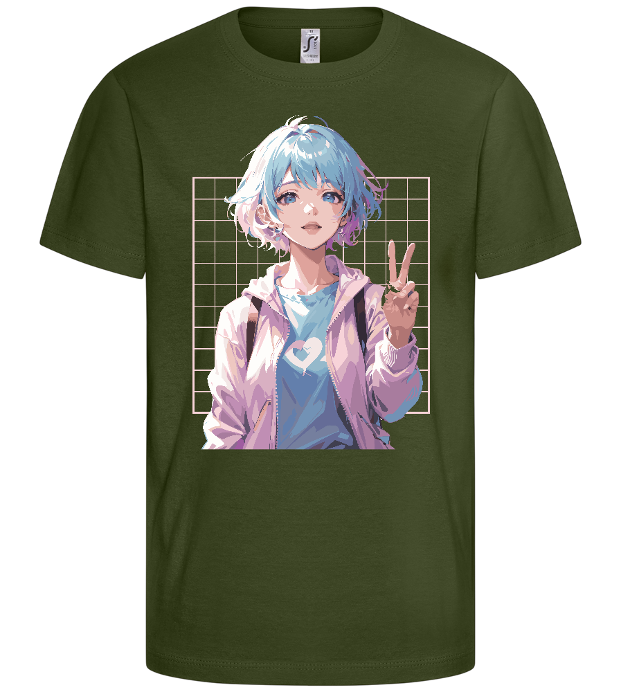 Dreamy Girl Peace Sign Design - Basic kids t-shirt_ARMY_front