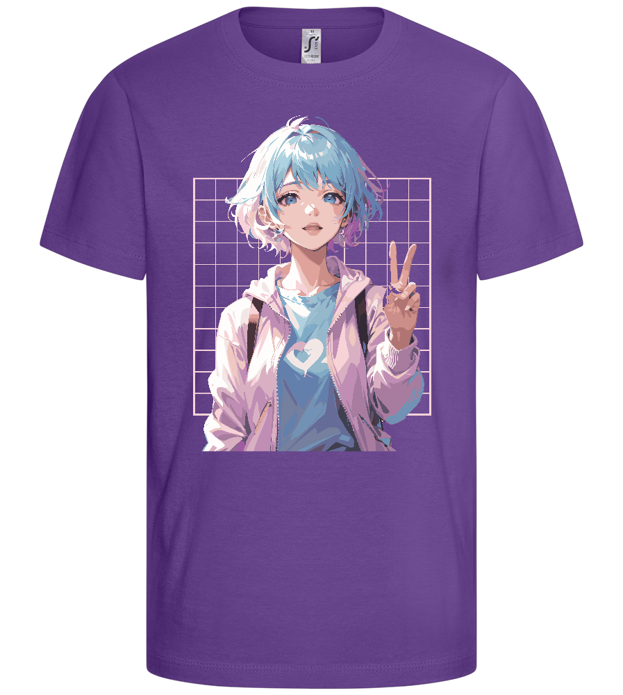 Dreamy Girl Peace Sign Design - Basic kids t-shirt_DARK PURPLE_front