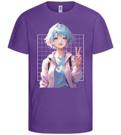 Dreamy Girl Peace Sign Design - Basic kids t-shirt_DARK PURPLE_front