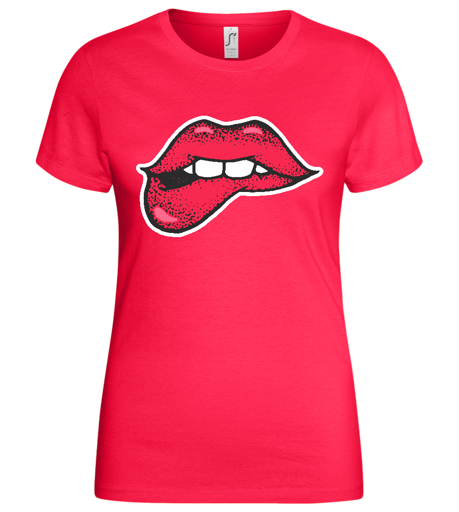 Lip Bite Design - Basic women's t-shirt_CORAL_front