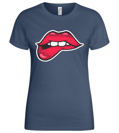 Lip Bite Design - Basic women's t-shirt_DENIM_front