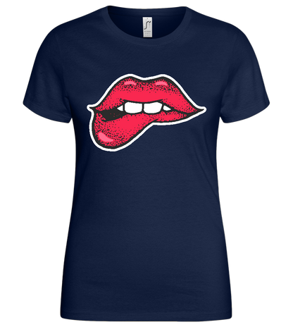 Lip Bite Design - Basic women's t-shirt_MARINE_front