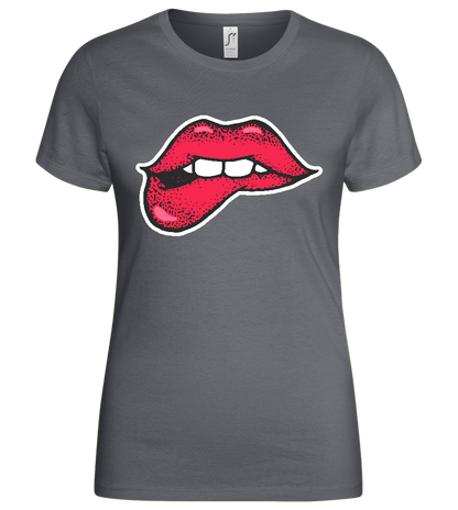 Lip Bite Design - Basic women's t-shirt_MOUSE GREY_front