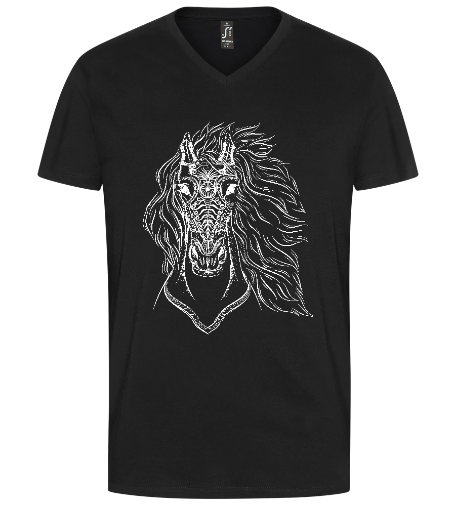 White Abstract Horsehead Design - Premium men's v-neck t-shirt_DEEP BLACK_front