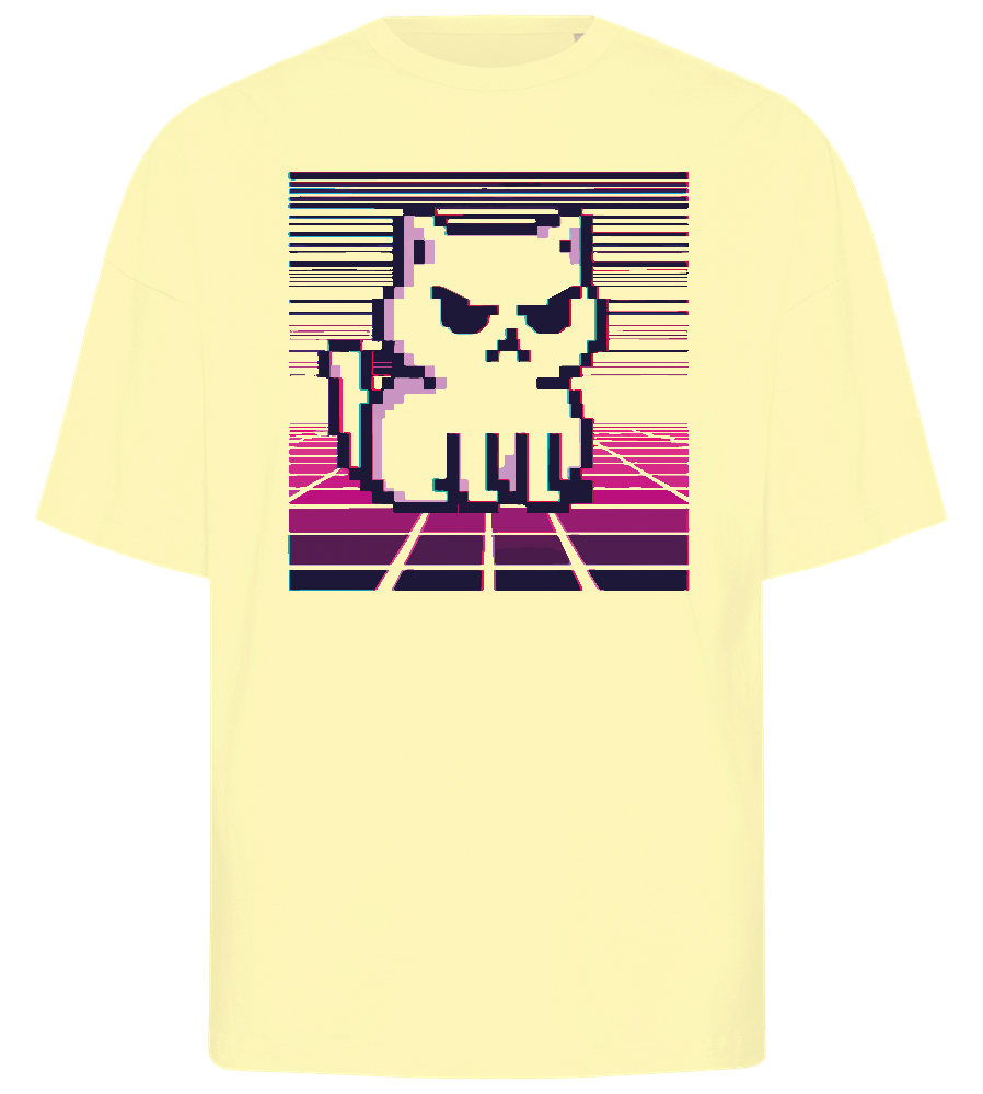 Pixelated Cat Design - Premium men's oversized t-shirt_LIGHT YELLOW_front