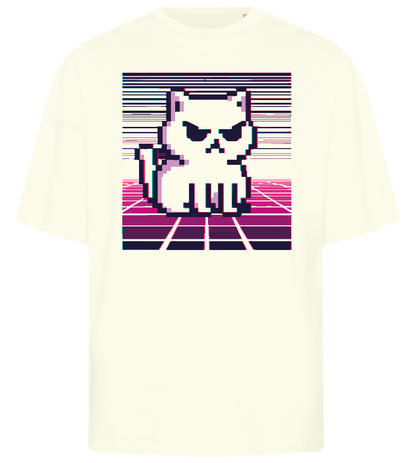 Pixelated Cat Design - Premium men's oversized t-shirt_OFF-WHITE_front