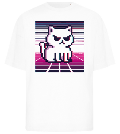 Pixelated Cat Design - Premium men's oversized t-shirt_WHITE_front