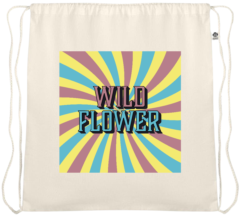 Wild Flower Design - Essential medium organic cotton drawstring bag_BEIGE_front