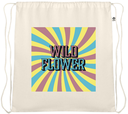 Wild Flower Design - Essential medium organic cotton drawstring bag_BEIGE_front