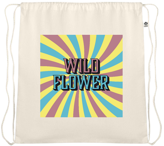 Wild Flower Design - Essential medium organic cotton drawstring bag_BEIGE_front