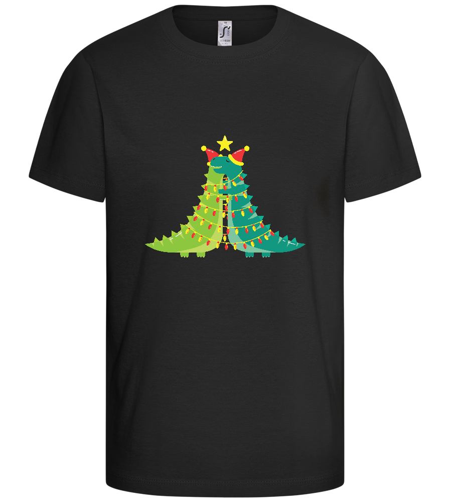 Dino Christmas Tree Design - Comfort kids fitted t-shirt_DEEP BLACK_front