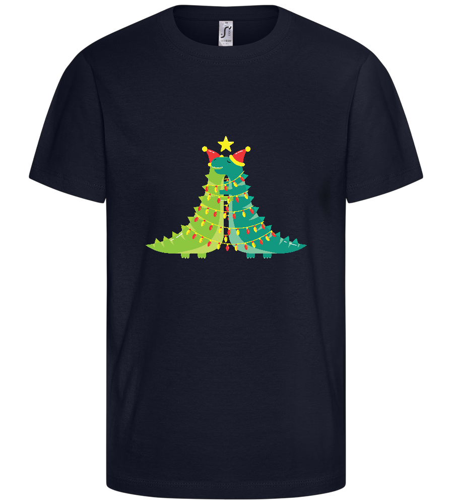 Dino Christmas Tree Design - Comfort kids fitted t-shirt_FRENCH NAVY_front